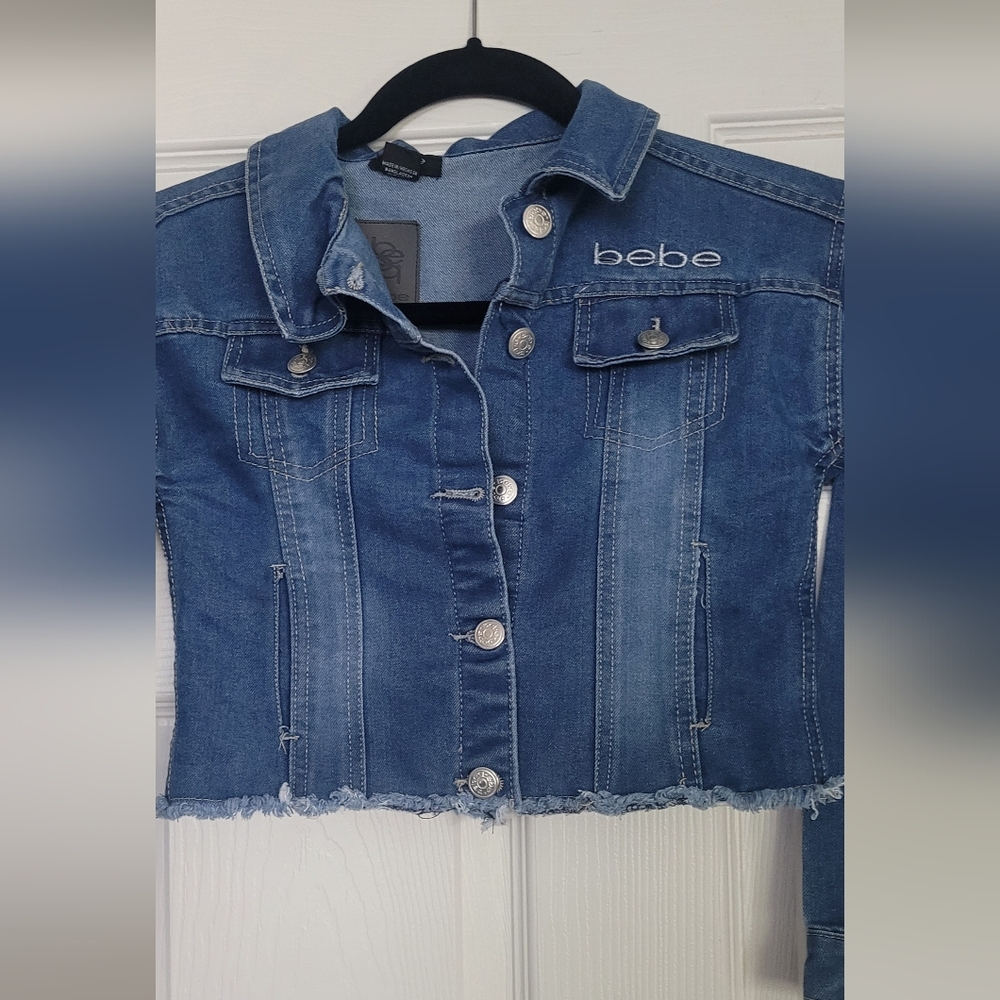 Nwot bebe Cropped Denim Jacket Girls Sz M 10/12 Read Post Measurements - Picture 2 of 14
